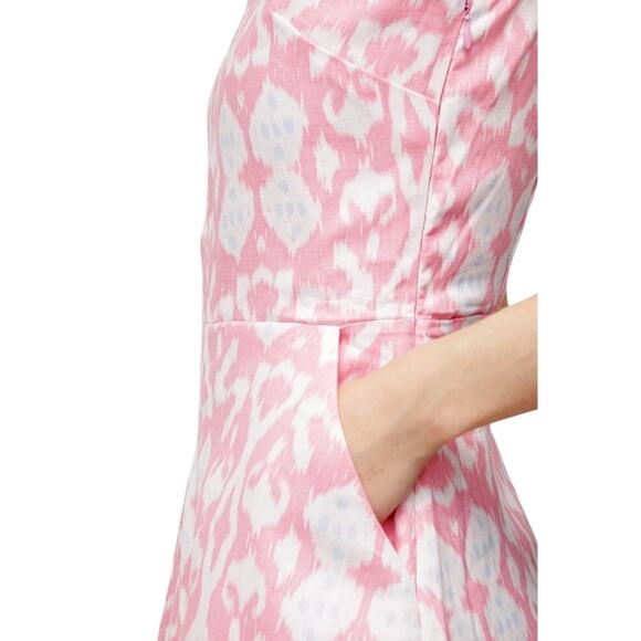 SALE Vintage Y2K Gap 100% Linen Abstract Ikat Dress Pink Blue Womens SZ 6 - Picture 3 of 10